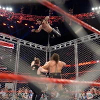 From the top of the cage.